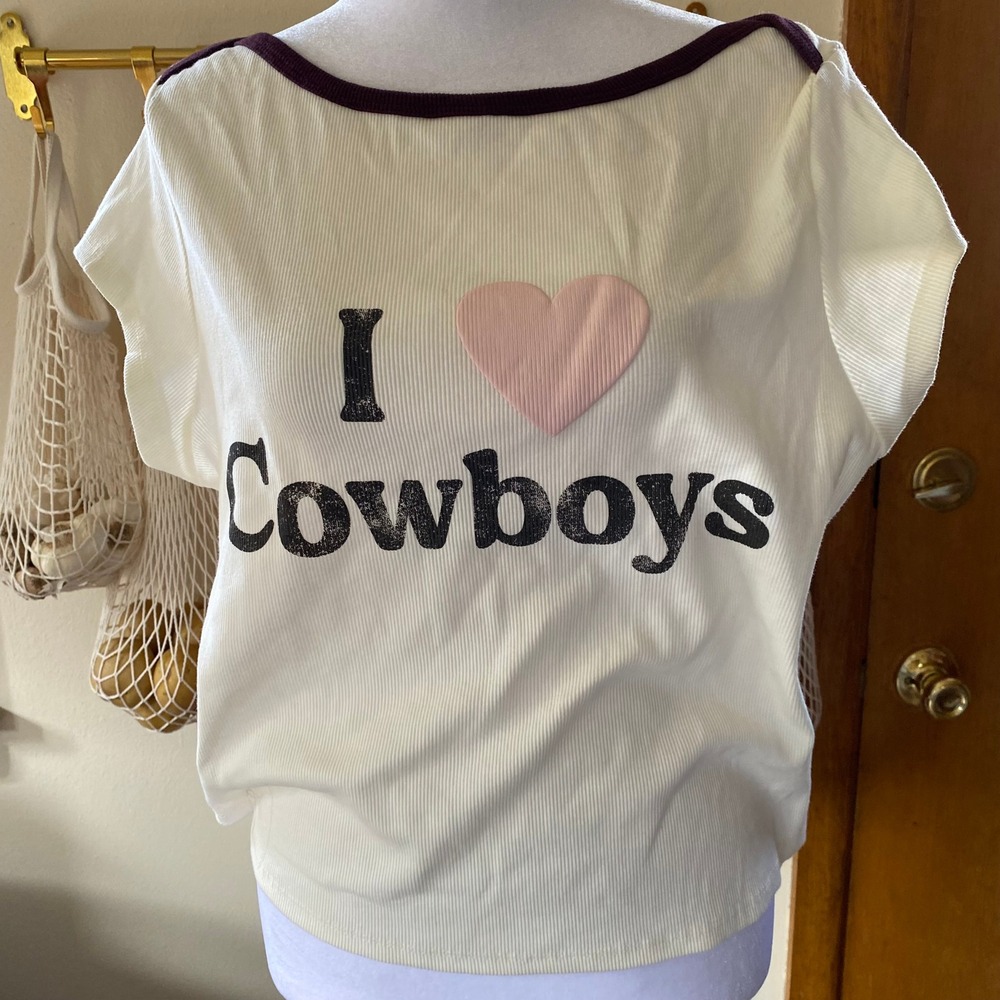 Cowboy Graphic Ribbed White Crop Top XL New Western Festival Rodeo Cowgirl Funny - Picture 2 of 5